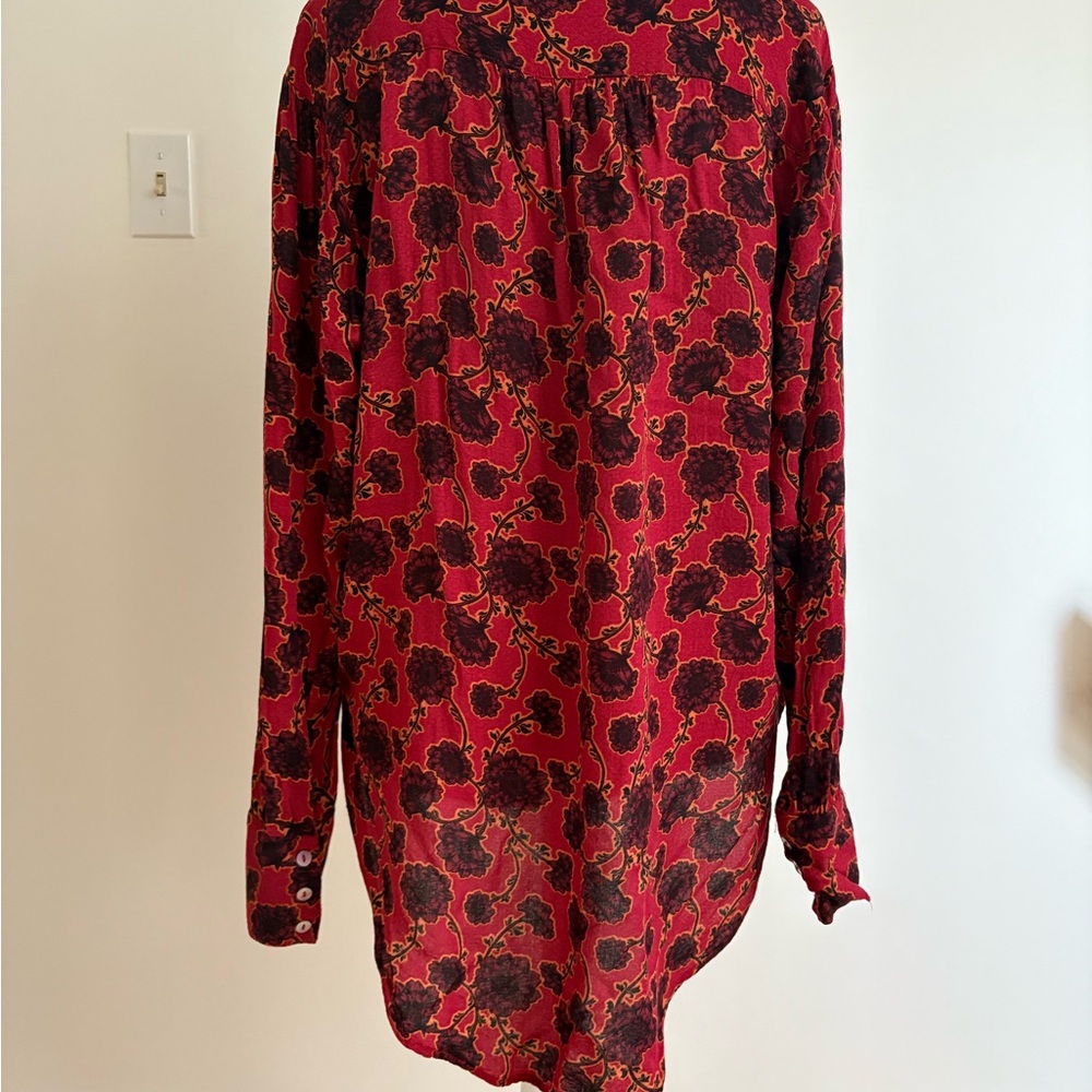 Free People Red Floral Boho Tunic Blouse - Picture 4 of 11